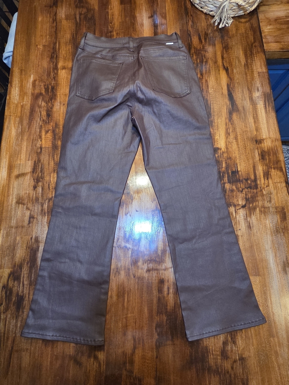 Daze Women Pants Size 30 Brown Faux Leather High Waist Crop Flare Neutral Boho - Picture 8 of 8